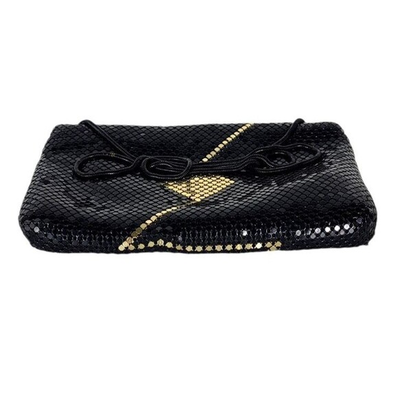 Vintage 70s Whiting & Davis Black Gold Mesh Diamond Art Deco Shoulder Bag - Picture 2 of 15